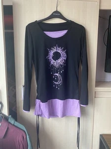 Temu Top Sun Moon Design Black And Purple Size M - Picture 1 of 3