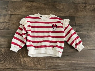 ZARA Kids Disney Minnie Mouse Red White Striped Sweater Girls Sz 5T Cotton - Image 1 of 4