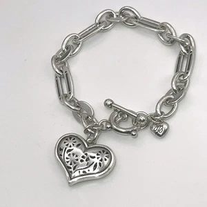Brighton Herz Bettelarmband antik silberfarben Ausschnitt Floral Knebel 7 Zoll - Bild 1 von 8