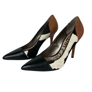 Sam Edelman Size 7 Cow Print Leather Heels Pointed Toe Pumps - Picture 1 of 10