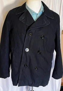 GAP Herren Navy 100% Baumwolle Denim Erbse Mantel Jacke Zweireiher Isoliert Gr. XL - Bild 1 von 15