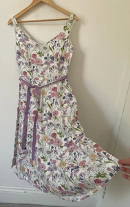Laura Ashley Dress Size 8 Fit Flare Linen Midi Belted Wedding Guest Occasion - Picture 1 of 11
