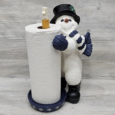 Muñeco de Nieve Papel Toallero Navidad Invierno Cocina Decoración Azul Blanco Copos de Nieve Foto 1 de 4