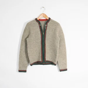 Vintage Zip Up Wool Cardigan Sweater Womens XS - Ribbed Medium Gauge Distressed - Picture 1 of 6