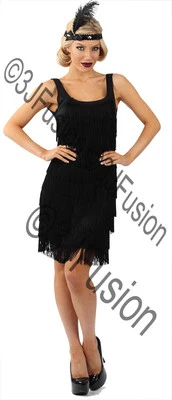 Erwachsene Damen schwarz Flapper Kostüm brüllend 20er Jahre Charleston Gatsby Kostüm FD