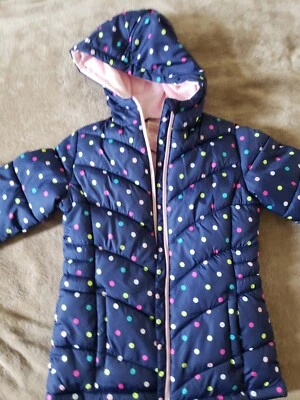 Abrigo Chaqueta de Invierno a Lunares con Capucha Cremallera Completa Glory Desteñido Niñas 6-6X Pequeño Foto 1 de 4