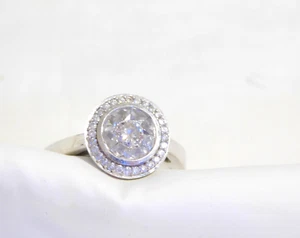 Effey 14K White Gold Natural Diamond Halo Ring GR100 - Picture 1 of 11