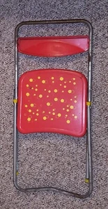 Vintage Child's Metal Folding Chair Red w/ Yellow Polka Dots Kids Furniture Rare - Picture 1 of 20