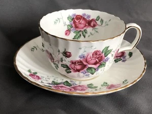 Adderley Bone CHINA TEA CUP & SAUCER Pink Roses EUC granny core - Picture 1 of 5