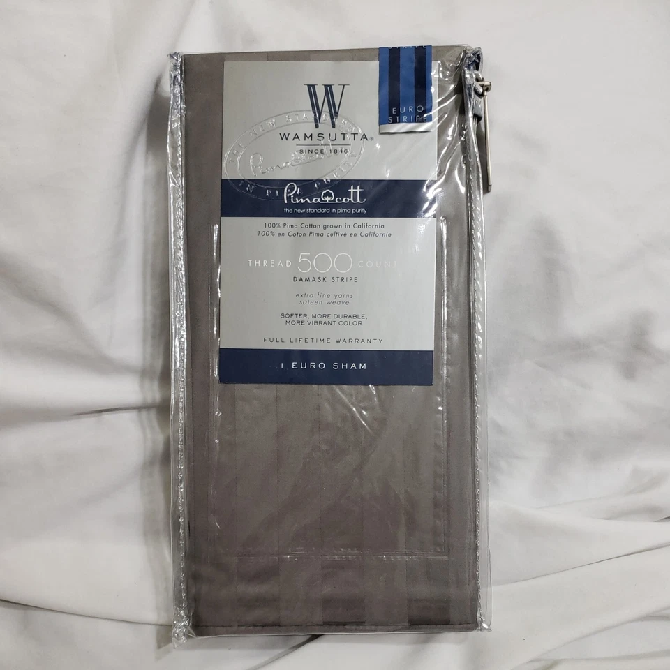 NWT Wamsutta Thread 500 Count Damask Stripe Euro Sham 100% Pima Cotton 26 x 26 - Image 1 of 4