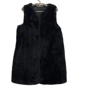 Talbots Women's Black Super Soft Open Front Faux Fur Long Vest Size X Small - Picture 1 of 6