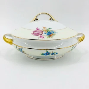 Servizio da portata vintage Bohemien Cecil in ceramica con coperchio floreale oro ceco - Foto 1 di 5