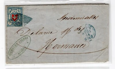 Switzerland 1854 Geneve to Hermance 5rp folded cover - Image 1 of 2