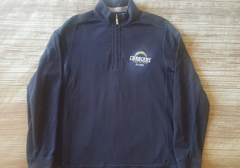 San Diego Chargers Shirt Mens Large Blue Tommy Bahama 1/4 Zip Pullover Bolts NFL Cover