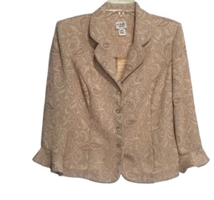 Dorby Paisley Dressy Blazer Jacket Champagne Jacquard Beige Ruffle Sleeve Sz 10 - Picture 1 of 16