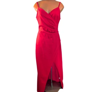 Fiestar Junior's Large Tomato Red Strappy V-Neck Hi-Low Cocktail Formal Dress - Picture 1 of 7