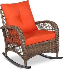 Outdoor Wicker Rocking Chair Patio Rattan Rocker Chair for Garden Backyard Porch - Picture 1 of 96
