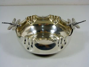 Art Deco Silver Metal Cup Dragonfly Handles Punch SMF D - 14 cm - Picture 1 of 11