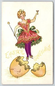 Ostern Fantasy ~ Viktorianischer Tanzsaal Mädchen schlüpft aus Riesenei ~ Blattgold ~ 1907 - Bild 1 von 2