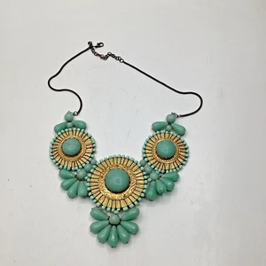 Vintage Collar Bib Necklace Turquoise Sky Blue Beaded Gold Tone Chunky - Picture 1 of 5