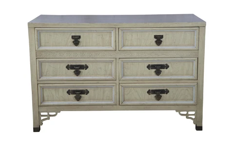 Mid Century Dixie Shangri La Chinese Chippendale Bohemian Oak Double Dresser 46" Cover