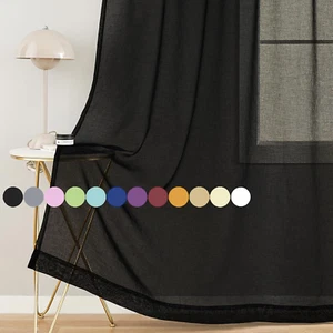 Sheer Curtains 45 Inch Length for Living Room Bedroom, Rod Pocket Polyester Semi - Picture 1 of 8