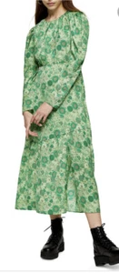 ABITO DONNA NUOVO CON ETICHETTE TOPSHOP VERDE STAMPA FLOREALE BLOGGER PREFERITO TAGLIA UK 6 - Foto 1 di 5