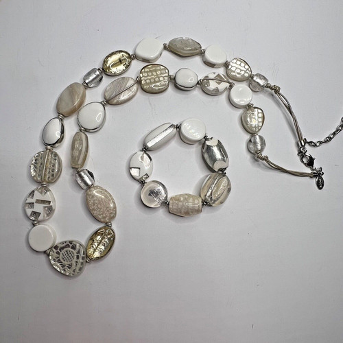 OFF WHITE Collana Lunga Bianco Spento Bianco e Argento Chico’s & Braccialetto Abbinato