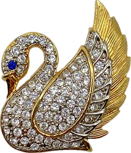Signierte Park Lane Vintage große SCHWAN BROSCHE Anstecknadel figürlich Strass blaues Auge Vogel - Bild 1 von 7