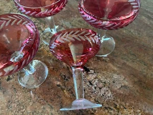 Vintage Jewel Cut To Clear Red Champagne Sherbet Wine Coupe Glasses Set of 4 - Picture 1 of 3