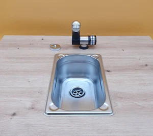 Spülbecken 265x162x100 Waschbecken Spüle Edelstahl mit Auslaufventil Camping - Bild 1 von 6