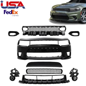 Front Bumper Cover Kit W/Upper Lower Grille Fit For 2015-2023 Dodge Charger SRT - Picture 1 of 12