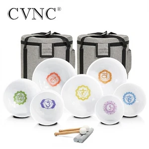 CVNC 7"-12" 7 pcs Quartz Crystal Singing Bowl Chakra Tuned Set for Healing - Picture 1 of 8