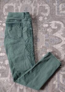 Miss Me Jeans Women's Skinny Straight Size 31 Pine Green Embroidered Midrise