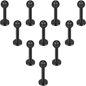 10 Pz 1.2Mm Nero Titanio Anodizzato 316L Acciaio Chirurgico Labret Anello Al Lab - Foto 1 di 12