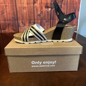 Liberitae Bio Aries Wedge Women Sandal in Leather and Jute size Eu 41 Us 10-10.5 - Picture 1 of 7