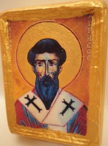 Heilige Alphege Elphege von Canterbury seltene Kunst christliche Kirche Holz Ikone - Bild 1 von 8