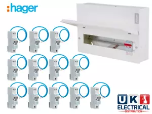 Hager 14-Wege Metall Verbrauchereinheit Änderung 3 c/w 100a Main + 14 RCBO VML114 - Bild 1 von 2