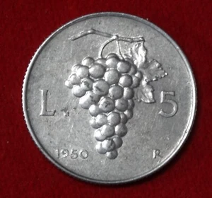 MONETA 5 LIRE UVA 1950 REPUBBLICA ITALIANA MOLTO RARA - Foto 1 di 3