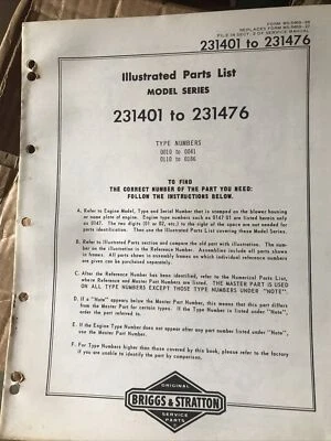 Vtg 1973 Briggs & Stratton 231401-231476 Illustrated Parts List - Image 1 of 3