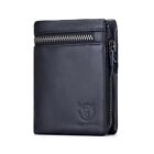 Bullcaptain Genuine Leather Men's Wallet Black Bi-Fold Rfid Shielding Wallet
