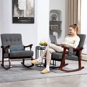 Upholstered Rocking Chair Single Sofa Accent Rocker Armchair w. Massage Support - Picture 1 of 11