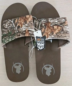 Sandalia deslizable de camuflaje natural con borde de árbol real con astas de cabeza de buck - Imagen 1 de 8