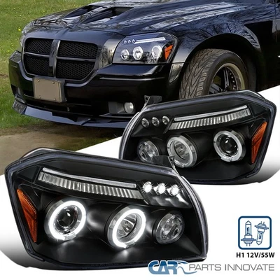 Black Fits 2005-2007 Dodge Magnum LED Halo Projector Headlights Lamps Left+Right Foto 1 de 4