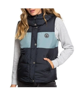 ROXY Out of Focus Two-Tone Puffer Vest Detachable Hood Women's Size Large NWT - Image 1 of 4