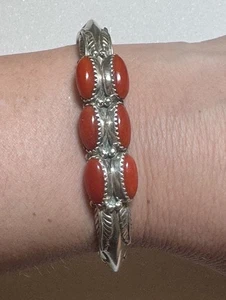 Darell Victor DV Navajo Indianer Sterlingsilber 51,9 g ORANGE KORALLE Manschette ARMBAND - Bild 1 von 22