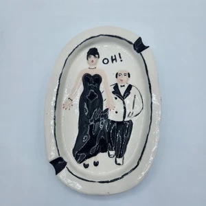 1950s Naughty Risqué OH! AH! Man Goosing Lady Hand Painted Ceramic Comic Ashtray - Picture 1 of 11