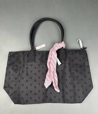 Victoria's Secret Black V Embossed Tote Bag with Scarf logo’d purse - Image 1 of 4