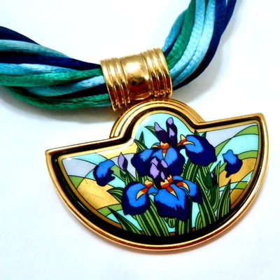 Michaela Frey Wien "Hommage a Claude Monet" Enamel Iris Pendant Necklace - Image 1 of 4