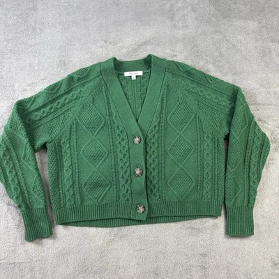 Madewell Cable Knit Cropped Cardigan Sweater XS Fisherman Preppy Holiday Green - Image 1 of 4